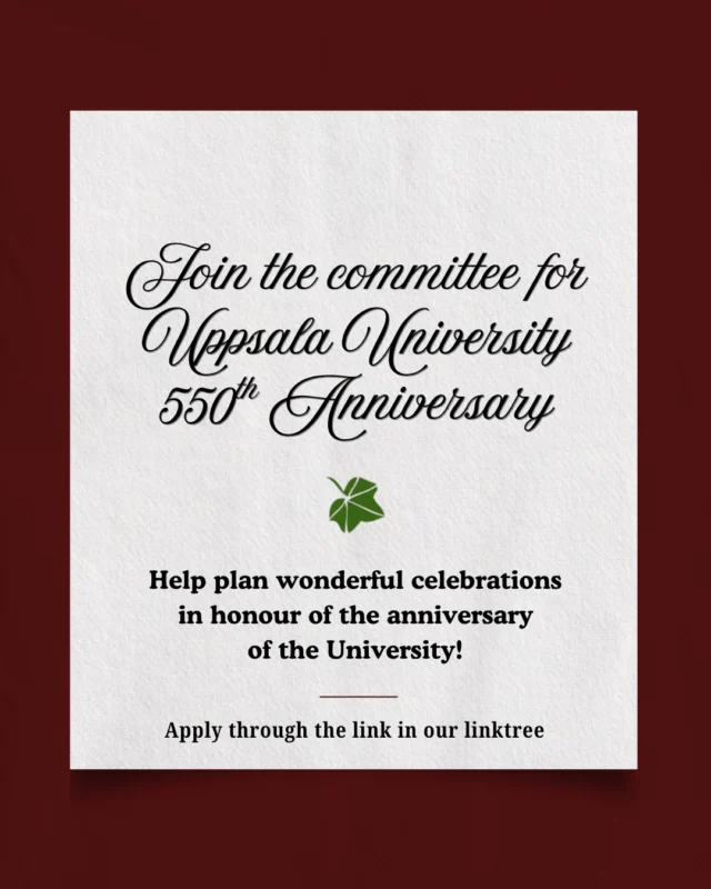📣 Do you want to help plan the celebrations for @uppsalauniversity 550th anniversary? Apply through our linktree in the bio!
📣 Vill du vara med och planera firandet för @uppsalauniversity 550-årsjubileum? Ansök via vårt linktree i vår bio!