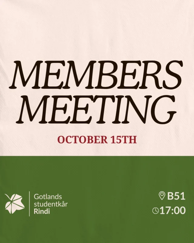 On october 15th its time for this terms first regular members meeting!
📍Place - B51
🕠Time - 17:00
Den 15e oktober är det dags för terminens förska vanliga medlemsmöte!
📍 Var? - B51
🕠När? - 17:00