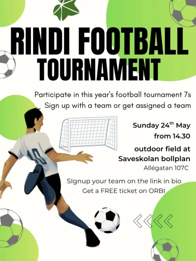 Summer is here so Rindi invites you to a football tournament for the ages! 
This Sunday on the 24th of May at Savehallen📍, bring your friends along and your best team. Bring your A game and your football boots too of course. The competitiveness will be there along with the good weather, so don't hesitate to get your clothes dirty and be sporty ⚽😊☀️.

Sommaren är här och Rindi bjuder in dig till en fotbollsturnering! Söndag den 24:e maj i Sävehallen📍,Ta med dina vänner och ert bästa lag. Gör ditt allra bästa och ta med dina fotbollsskor såklart. Rivaliteten kommer finnas tillsammans med bra väder, så va inte rädd för att bli lite smutsig och va sportig⚽️😊☀️.